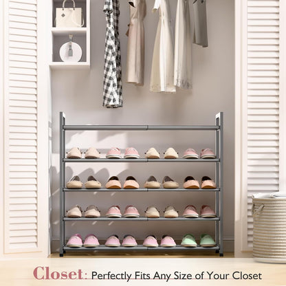Bumusty 3-Tier Expandable Shoe Rack for Closet, 18“-33” Adjustable Shoe Rack for Small Space, Small Shoe Organizer for Front Door, Sturdy Metal, Black