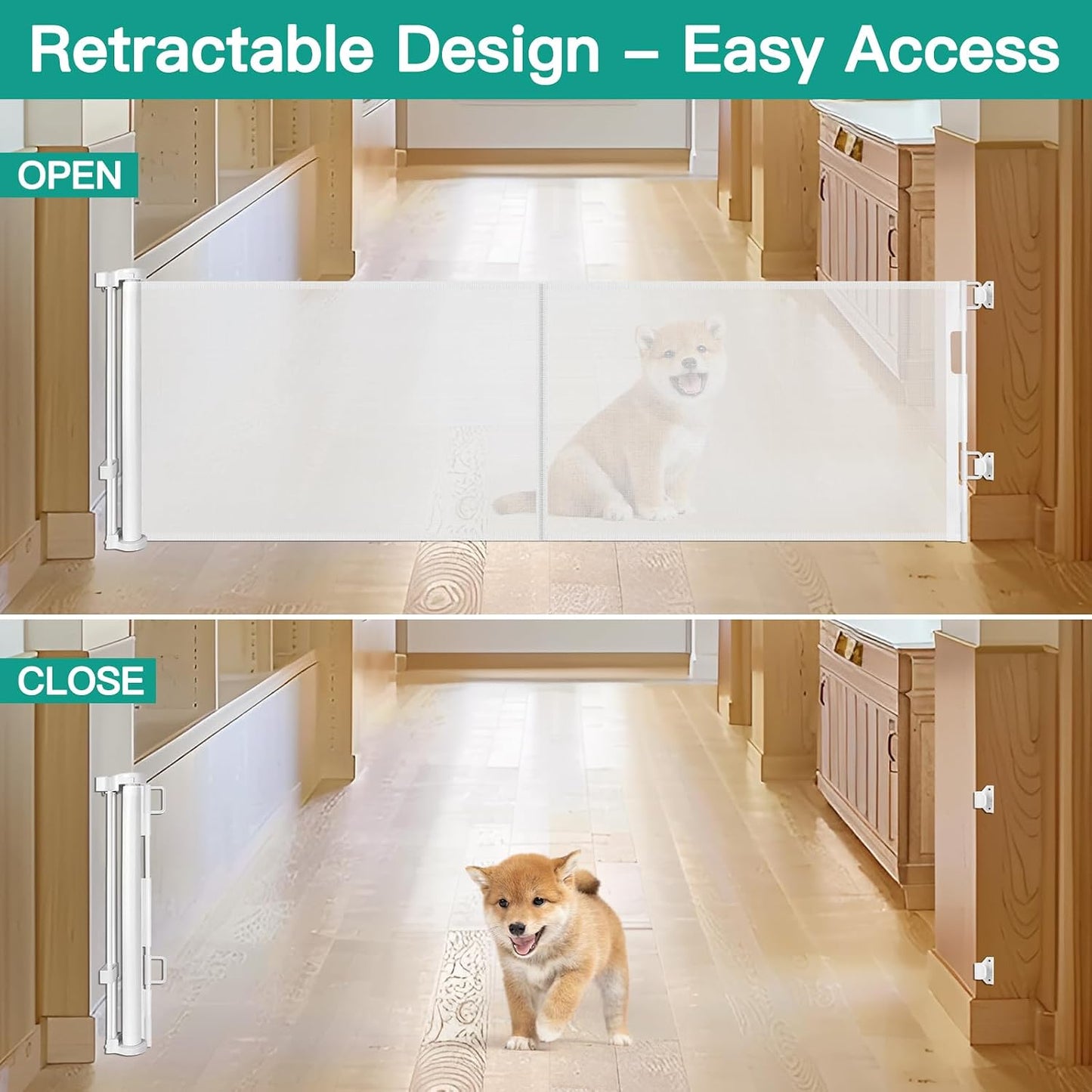 20 Inches Tall Retractable Short Dog Gates for Doorways, Short Pet Gate to Step Over, Extends up to 55" Wide, Step Over Puppy Gates for Stairs Mesh Doggy Gates Small Dog Gate Indoor Outdoor (Black)