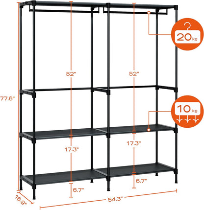 CASAMAYA Clothes Rack, Portable Closet, 80.7 Inch Extra Large Capacity Wardrobe Closet, Clothes Storage Organizer with Shelves and 5 Hanging Rods, Easy to Assembly, Black PCT036B01
