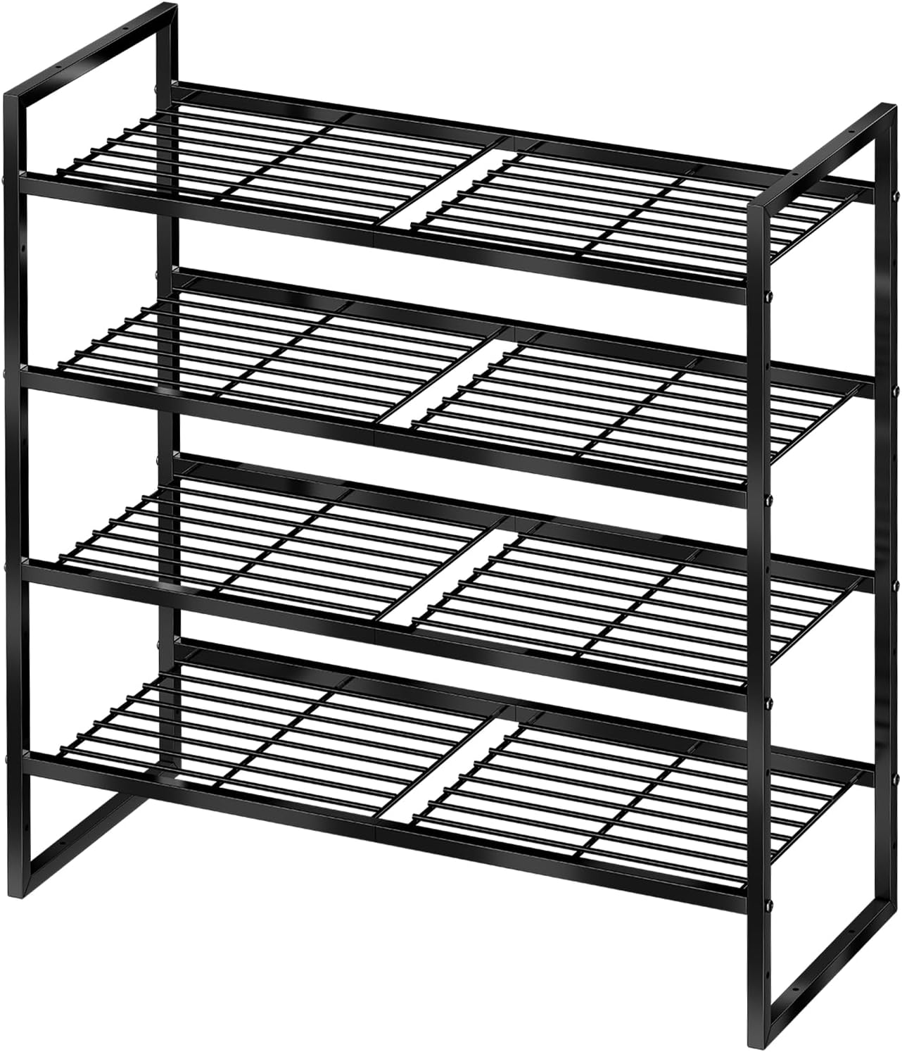 5-Tier Wide Shoe Rack, Metal Shoe Organizer for Closet, Stackable Freestanding Shoe Storage Shelf with Sturdy Wire Grid, Large Capacity Durable Shoe Rack for Entryway Bedroom, Black