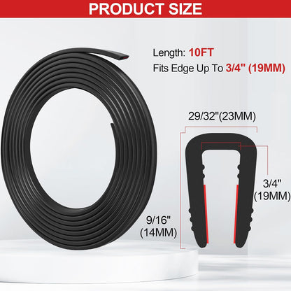 ToLanbbt Rubber Edge Trim U Channel, 1/16" Self Adhesive Sheet Metal Edge Guard Protector, EPDM Seal Strip for Car Doors, Steel Plates, Glass, Hatches, Table Corners, Fit 1/16"(1.6mm), 10Ft, Clear