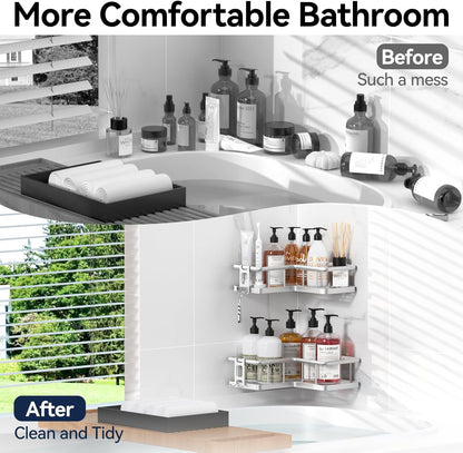 YASONIC Corner Shower Caddy, 5-Pack Adhesive Rustproof Stainless Steel Shower Organizer with Soap Holder, No Drilling Shower Shelf for Inside Shower, Dorm, Renters, Black