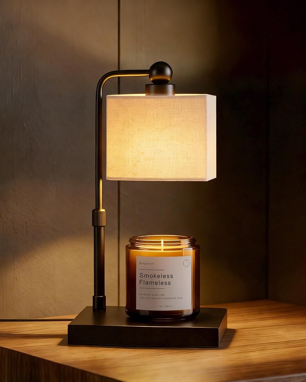 Candle Warmer Lamp with Timer, Modern Farmhouse Candle Warmer, Height Adjustable & Dimmable Electric Candle Warmer Lamp, Includes 2 Bulbs, Birthday Gift for Women, Mom, Housewarming - Flaxen
