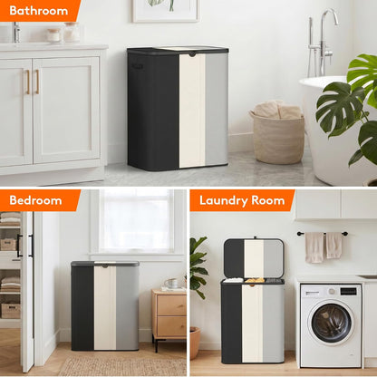 Lifewit 185L 3 Section Laundry Hamper with Lid, Large Laundry Basket with Handles and Removable Bags, Tall Clothes Hamper, Foldable Laundry Sorter for Bedroom Bathroom, Beige