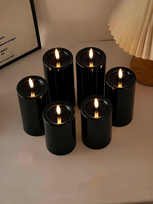 Gmnee 3"x6" Outdoor Waterproof Flameless Candles with Remote and Timers, LED Candles, Battery Operated Candles, Electric Fake Pillar Candles for Patio, Porch, and Lanterns Decor (White, Plastic)