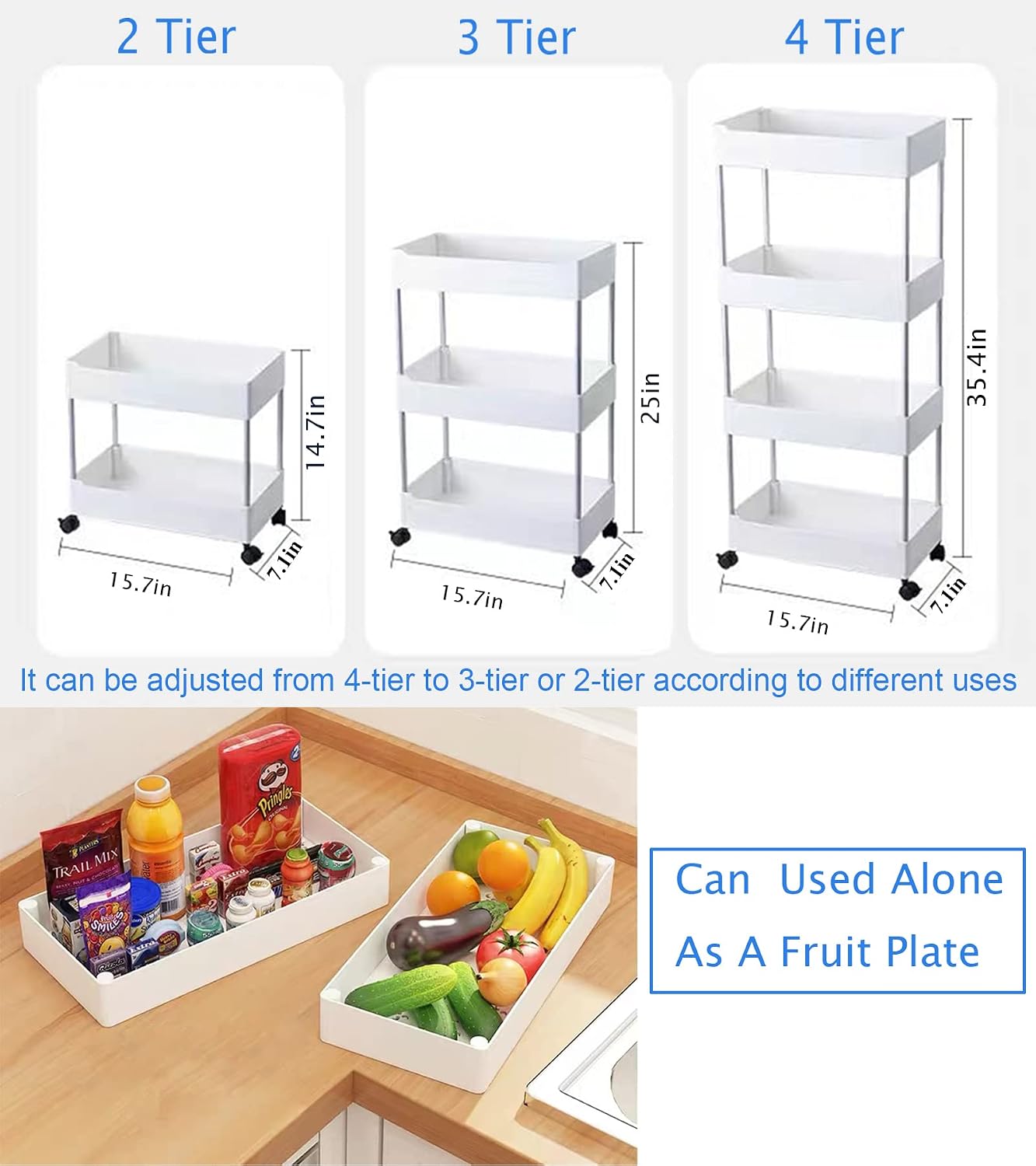 4 Tier Slim Rolling Utility Kitchen Cart Bathroom Organizer for Narrow Places Multipurpose Storage Shelve Mobile Trolley for Bedroom Laundry Office Restaurant Garage Pantry (Black)