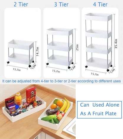 4 Tier Slim Rolling Utility Kitchen Cart Bathroom Organizer for Narrow Places Multipurpose Storage Shelve Mobile Trolley for Bedroom Laundry Office Restaurant Garage Pantry (Black)