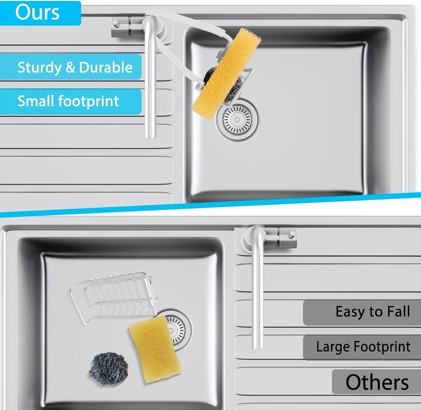 Sink Caddy Sink Sponge Holder - Faucet Rack Shower Tray - Kitchen and Bathroom Metal Organizer Hanging Fix Around Faucet