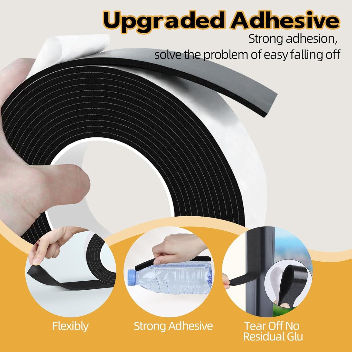 Foam Weather Stripping Door Seal,1 Inch W x 1/17 Inch T x 33 Feet White Window Sealing Tape，Single-Sided Self-Adhesive Insulation Sealing Strip