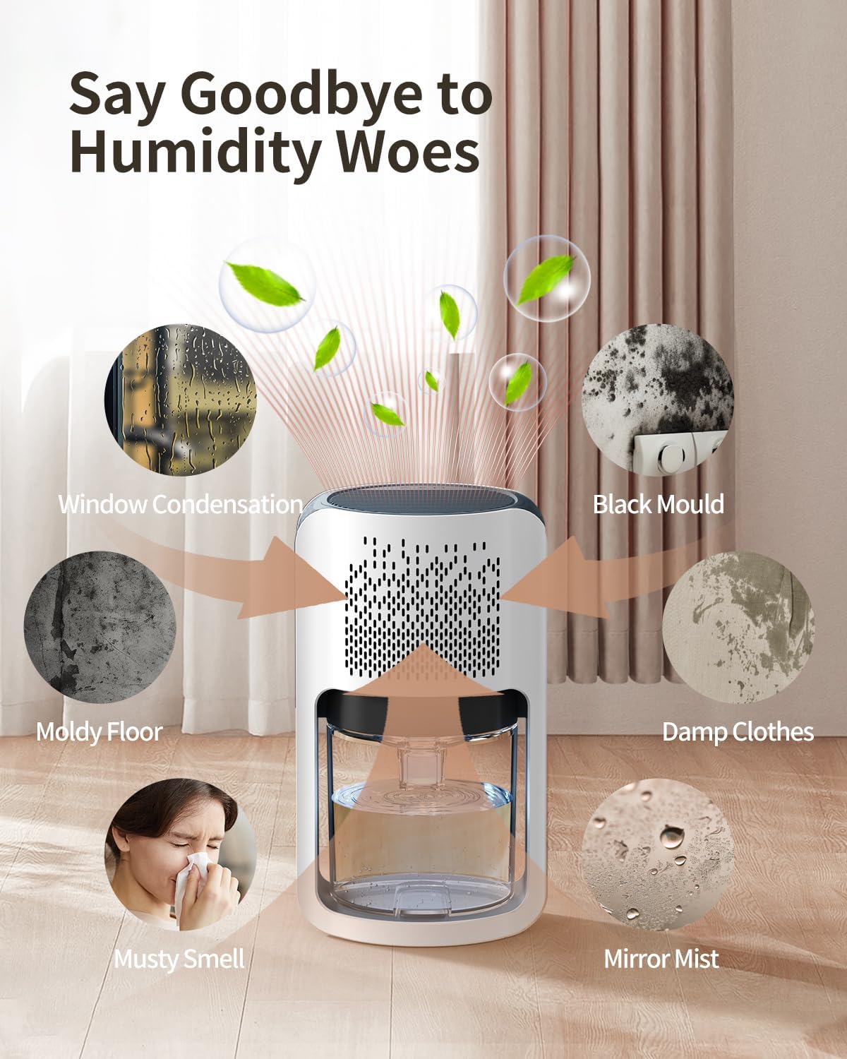 Small Dehumidifier for Bedroom, 42oz Dehumidifier with Auto Shut Off, Quiet Portable Dehumidifier for Bathroom, Closet, RV, 7 Color Night Light