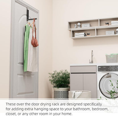 2 Pack Over The Door Hanger Folding Clothes Drying Rack, Folding Hanging Coat Rack for Indoor Laundry Room Compact Small Space Foldable Portable Clothing Hanger Hook Collapsible (Wihte-2(Upgraded))