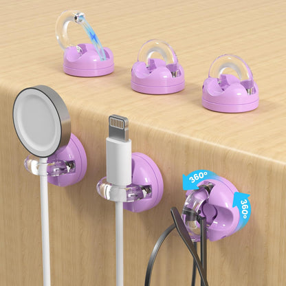 Rotatable Magnetic Cable Clips, Smooth Adjustable Cord Holder, Under Desk Cable Management, Adhesive Charging Wire Holder Keeper Organizer for Office Nightstand Wall (Black)