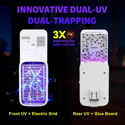 Upgraded Fruit Fly Traps for Indoors, Flying Insect Trap for Fruit Flies, Gnats, Plug in Bug Zapper Indoor with Dual-UV Lights & Trapping, Electric Grid & Glue Traps(1 Device & 5 Glue Boards)