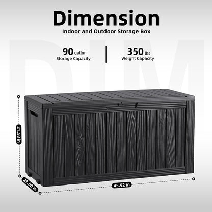 ROJIK 340 Gallon Deck Box Outdoor Waterproof,Weatherproof Outdoor Storage Boxes Lockable with Lid,Outside Resin Storage Bench for Patio Cushions,Garden Tools and Pool Accessories(Black)