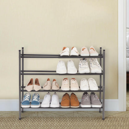 STORAGE MANIAC Expandable Shoe Rack for Closet, 8 Pairs Stackable Small Shoe Rack, Metal Adjustable Shoes Organizer for Entryway, Hallway, Garage, Front Door, Shoes Shelves, Black 2 Tier