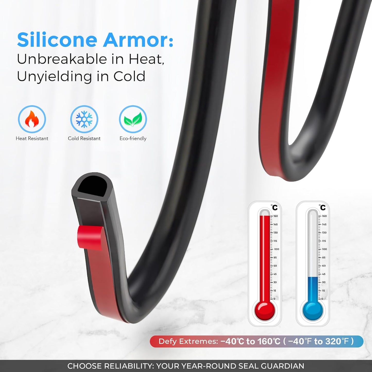 Silicone D-Shaped Weather Stripping Door Seal, 23FT Self Adhesive Door Insulation Strip, Fits Gaps up 1/4 to 15/32", for Door Frame & Window Seal (Black, 9/16" W × 15/32" T)