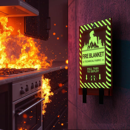 Glow-in-The-Dark Emergency Fire Blanket-3 ply Glass Fibre Fabric Construction, 2 Side Silicone Coated Fire Blanket, 40” x 40” Fiberglass Fire Blankets Emergency for Home and Kitchen, 2 Pack