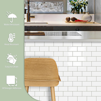 10-Sheet Thick Peel and Stick Kitchen Backsplash Tiles(Green,12"×12") | 3D Subway Waterproof Self-Adhesive Wall Tile Stick on Backsplash for Kitchen and Bathroom