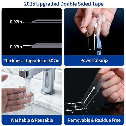 Nano Double Sided Heavy Duty Mounting Tape 2 Rolls, 20FT Total, 120 x 1.18 Inch, Removable Washable Reusable Adhesive Tape for Wall Hanging, Home Decor, Posters, Crafts, Classroom & Office