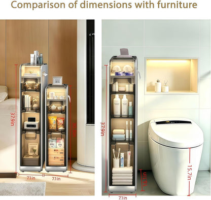 BGYMF 4-Tier Slim Bathroom Storage Cabinet,Slim Cabinet for Bathroom,Narrow Rolling Storage Cart with Wheels, White Plastic Organizer for Small Spaces, Kitchen, Laundry Room, Corner