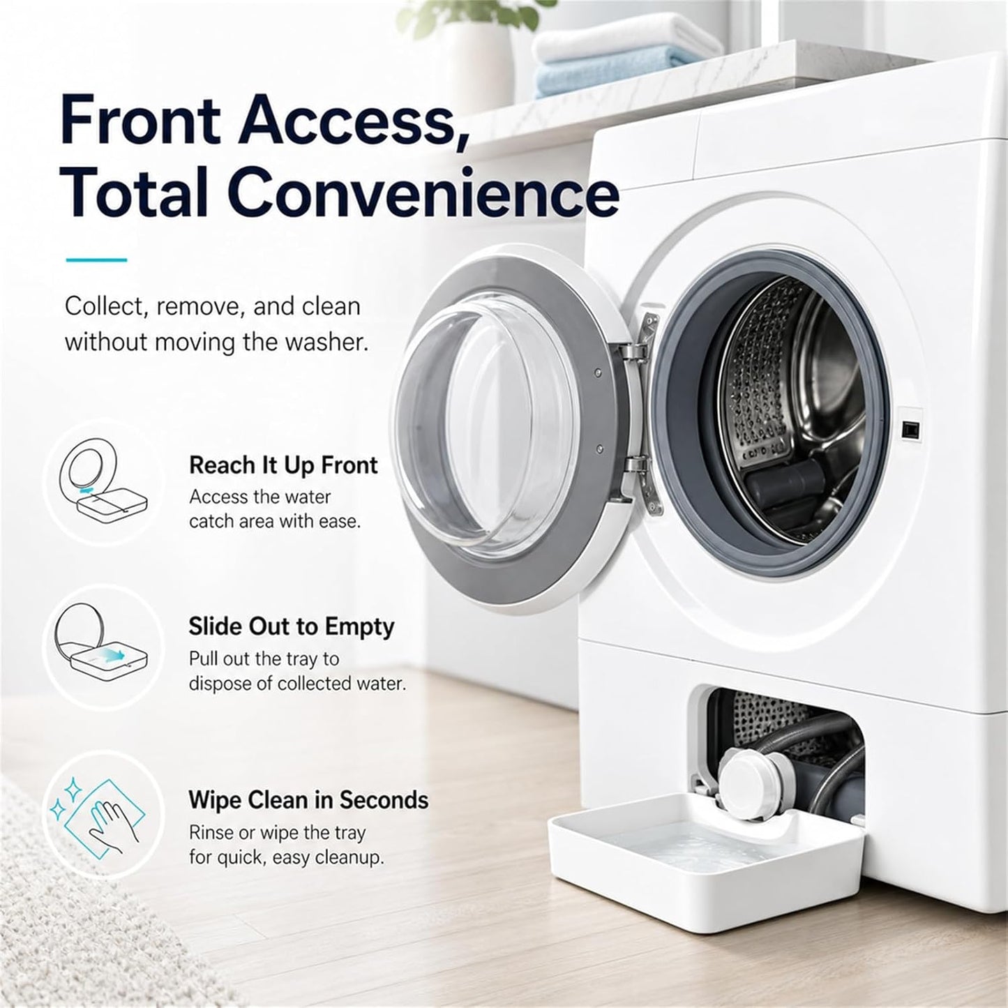 Universal Front-Load Washing Machine Drain Pan, Leak-Proof Washing Machine Drain Tray - Universal Low Profile, Catches Drips & Overflows - Keeps Laundry Floors Dry (1pc)