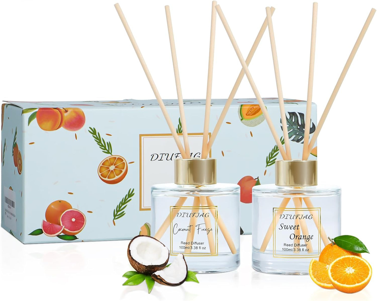 100ml Scent Diffuser with 6 Fiber Sticks, 3.5 oz Reed Diffuser Set Aromatherapy Fragrance Diffusers Air Fresheners for Home Bedroom Bathroom (Coconut)