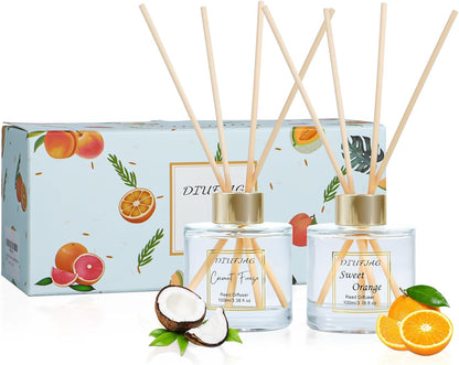 100ml Scent Diffuser with 6 Fiber Sticks, 3.5 oz Reed Diffuser Set Aromatherapy Fragrance Diffusers Air Fresheners for Home Bedroom Bathroom (Coconut)
