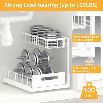 Saydear Under Sink Organizer Storage 2-Tier Premium Metal Pull-Out Kitchen Cabinet Organizer with Sliding Drawer, Height Adjustable, Heavy Duty for Kitchen & Bathroom Organizers 2 Pack Black
