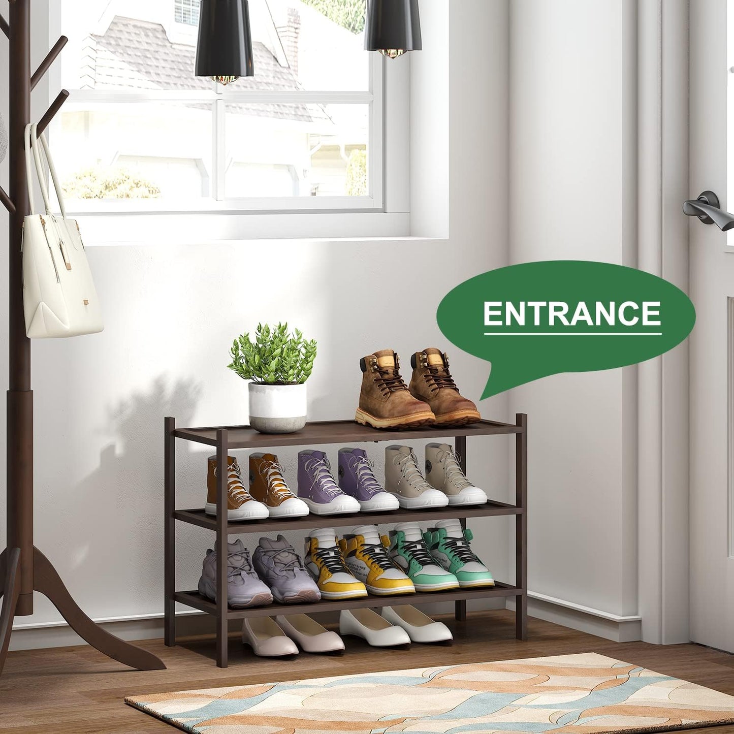 kiplant Small Shoe Rack, 4-Tier Bamboo Wood Shoe Rack for Entryway, Stackable Shoe Organizer for Hallway Closet, Free Standing Shoe Racks for Indoor & Outdoor
