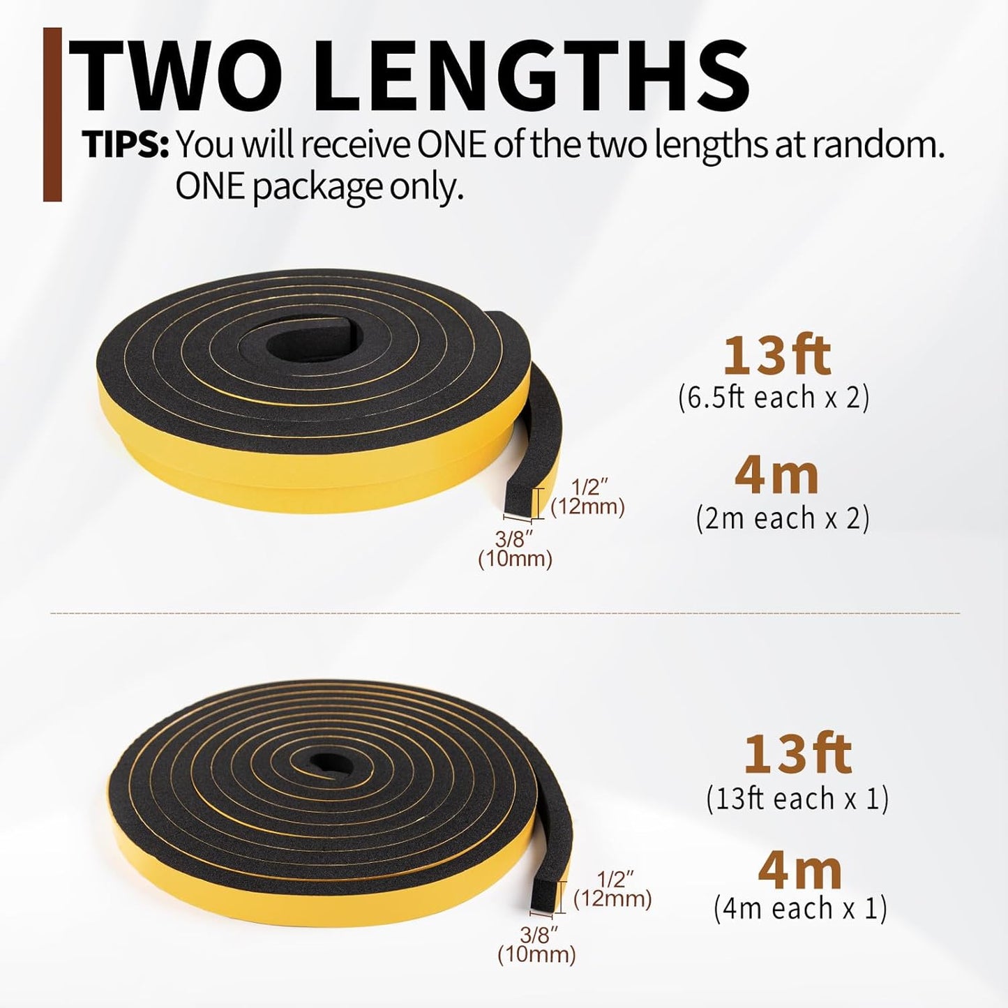 Yotache Self Adhesive Foam Gasket Tape 1/2" W X 1/2" T (New Adhesive Craft) for Doors Soundproofing Weather Seal Strip Insulation, 13 Ft Length