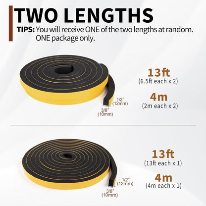 Yotache Self Adhesive Foam Gasket Tape 1/2" W X 1/2" T (New Adhesive Craft) for Doors Soundproofing Weather Seal Strip Insulation, 13 Ft Length