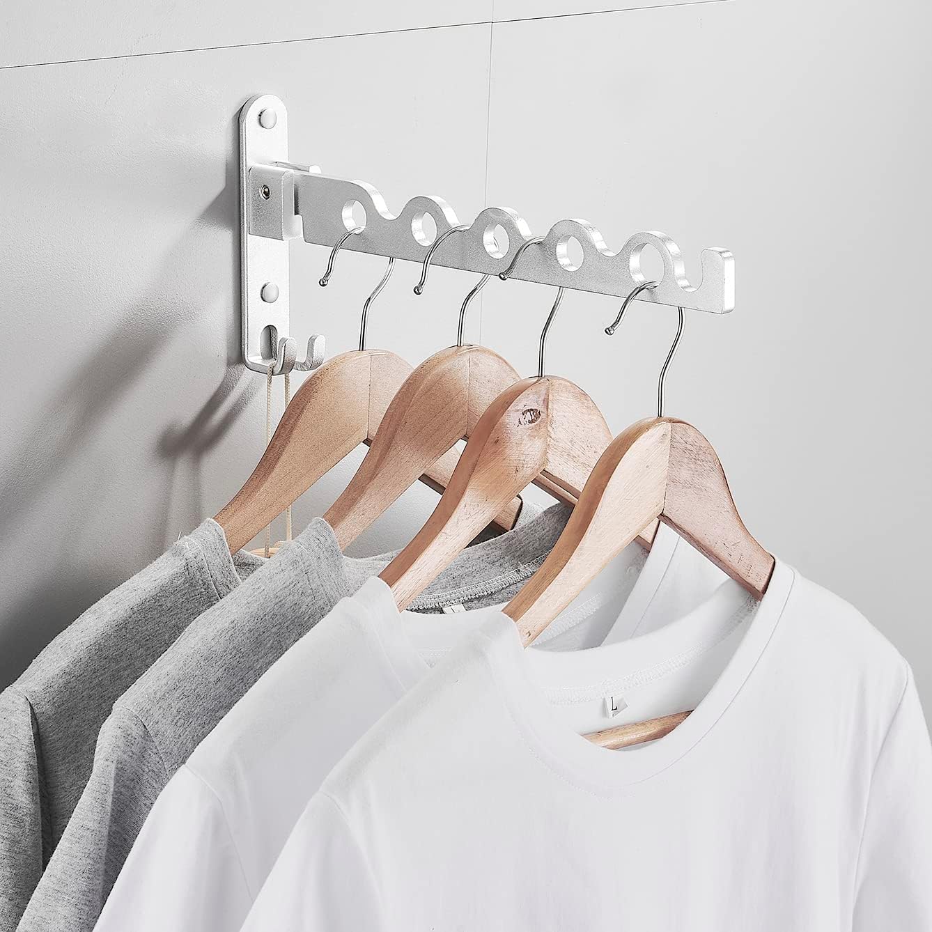Clothes Drying Rack Wall Mounted Drying Racks for Laundry Room Organization and Storage Clothes Rack，Aluminum Dryer Rack with Two Drying Rods for Hanging Wet and Dry Clothes