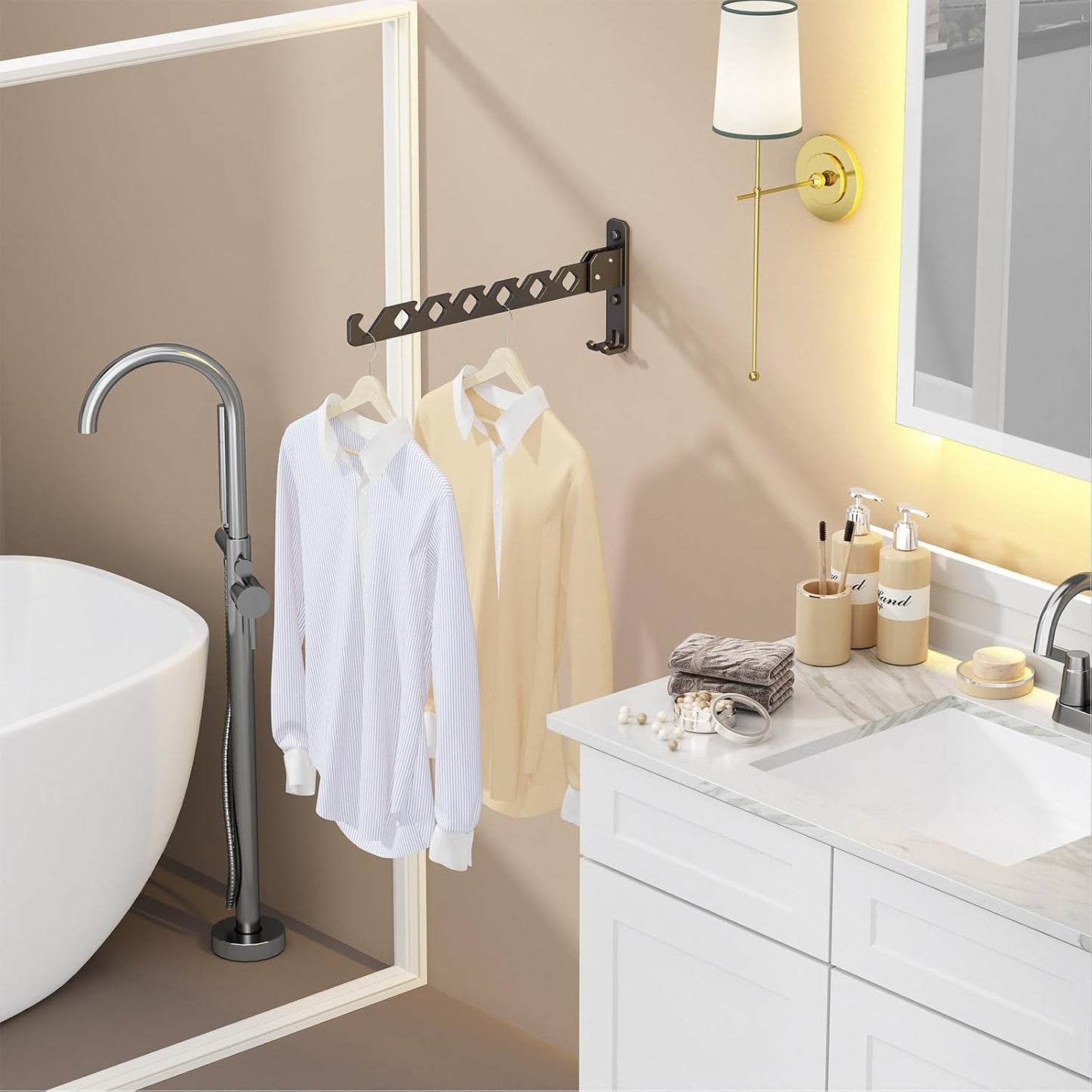 Wall Mounted Clothes Drying Rack, Wall Clothes Hanger Foldable, Laundry Hanger Hook for Bathroom, Wall Clothes Rack Indoor, Perfect for Small Spaces, White