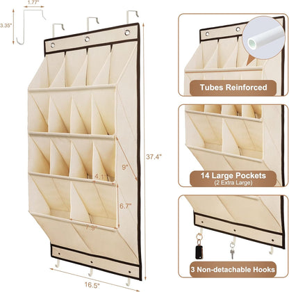 FENTEC 1 Pack Over-the-Door-Shoe-Organizers,Hanging Organizers with Large Pocket Shoe Holder Hanging Shoe Rack for Closet Shoe Organizer for Wall, Over Door Organizer with 15 Pockets Gray