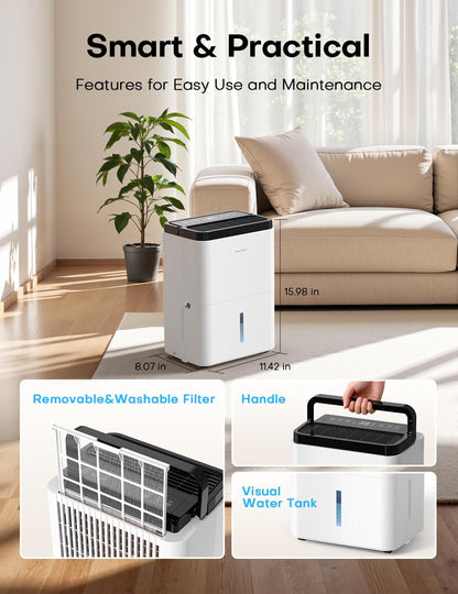 Dehumidifiers for Home, 35oz Dehumidifier for Bathroom with Auto Shut-off Auto Defrost, Whisper Quiet Dehumidifier for Bedroom Office RV Closet Wardrobe (White)