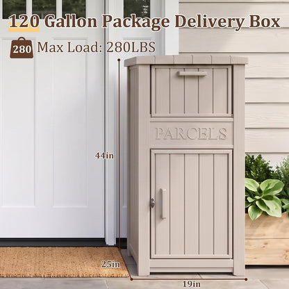 Outdoor Storage Box, 90 Gallon Package Delivery Boxes for Outside, with Lockable Secure, Deck Box Outdoor Waterproof for Entryway, Front Porch, Backyard, Garden, Patio, Lawn, Black