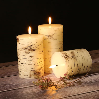 Eywamage Ivory Flameless Pillar Candles with Remote, Flickering Realistic LED Battery Wax Candles Set of 3, Φ 3" H 4" 5" 6"