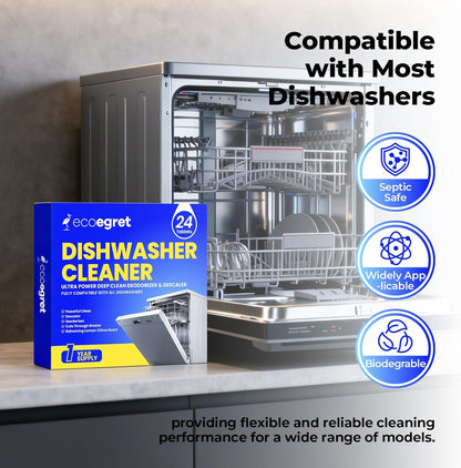 Dishwasher Cleaner Tablets (24 Count) - with Fresh Lemon Scent Dishwasher Cleaner and Deodorizer, Deep Cleans & Descales, Fits All Dishwashers, Septic Safe, 12 Month Supply