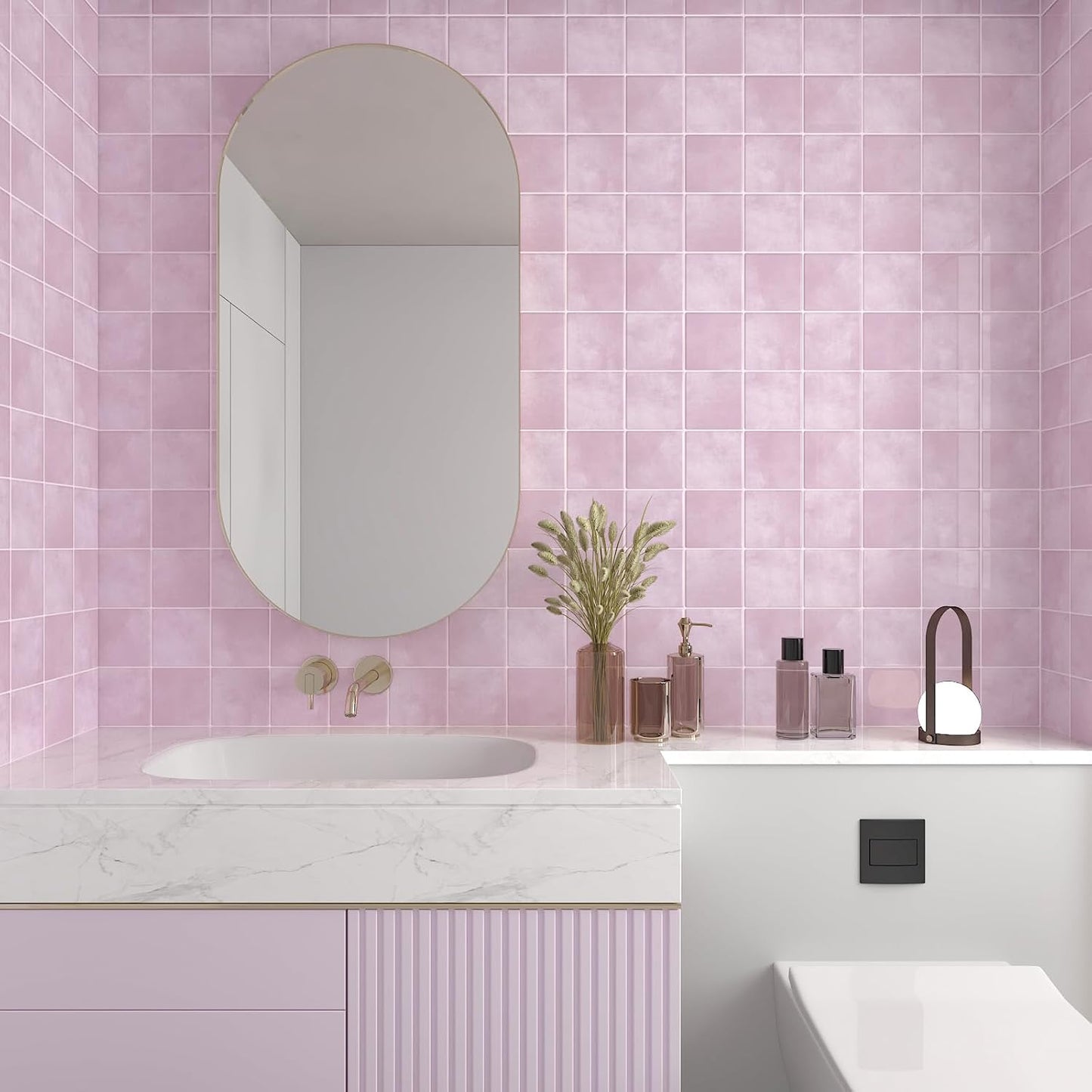CHIHUT 6 Sheets 12"x12" Glossy Grey Concrete Checkered Peel and Stick Backsplash Tiles Waterproof Heat Resistant Self Adhesive Vinyl Wall Tiles for Kitchen Bathroom Laundry Room Renter Friendly Tiles