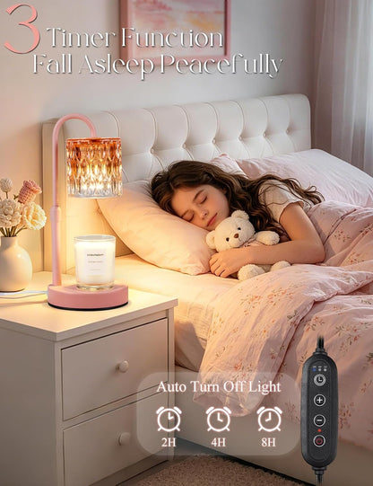 Briever Dimmable Candle Warmer Lamp with Timer, Height Adjustable Electric Candle Wax Warmer, Christmas Birthday Gifts for Women Mom, House Warming Gifts New Home Room Decor, Walnut Solid Wood Base