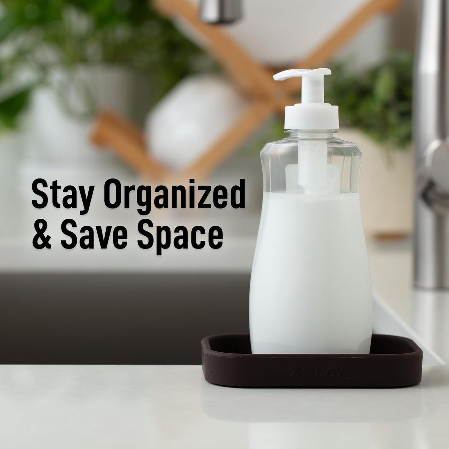 Zulay Kitchen (9x3.5in) Sponge Holder for Kitchen Sink - Flexible Heavy-Duty Multipurpose Sink Caddy - Counter Organizer for Kitchen, Bathroom, Makeup, Trinkets & More! (Grey)