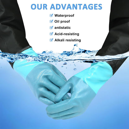 27" Full Arm Pond Gloves, Long Heavy Duty Gloves with Cotton Lining, Waterproof Rubber Chemical Resistant Glove