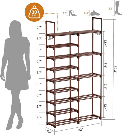 WOWLIVE 9 Tiers Large Shoe Rack Storage Organizer for Closet 50-55 Pairs Shoe Tower Unit Shelf Stackable Shoe Rack with Metal Pipes Plastic Connectors Black(SSS3B9)