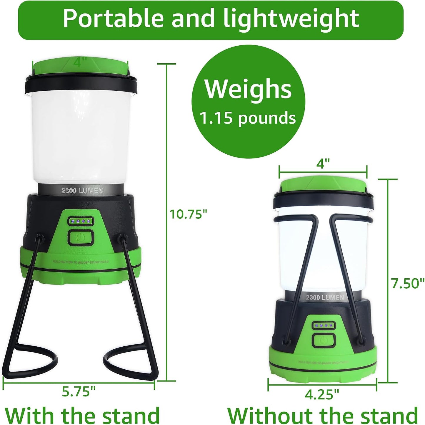 LED Camping Lantern Rechargeable, 1800LM, 4 Light Modes, 4400mAh Power Bank, IP44 Waterproof, Perfect Lantern Flashlight for Hurricane, Emergency, Power Outages, Home and More, USB Cable Included