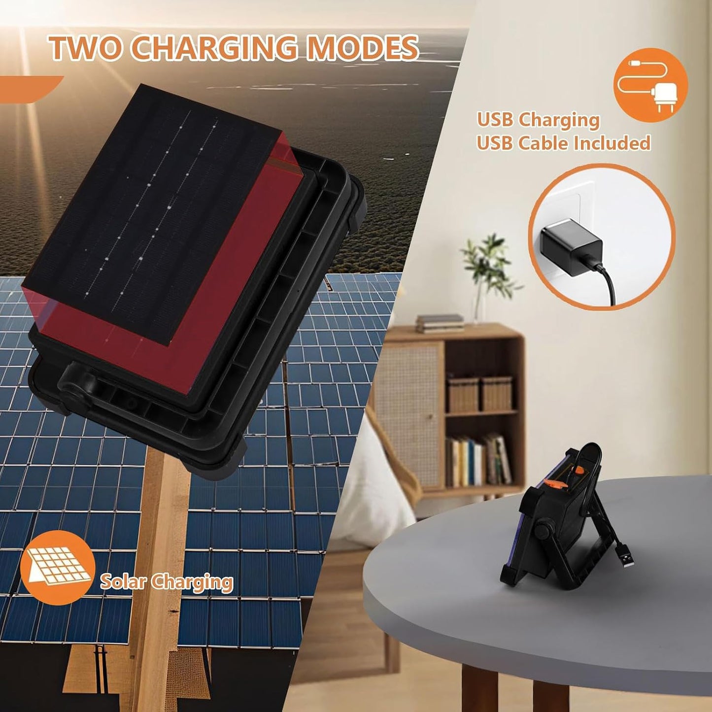 120W Solar Rechargeable Work Light, 144 LED 10000LM Portable Flood Light with Stand, IP66 Waterproof 4 Modes LED Job Site Lighting Flashlights for Mechanic Camping Fishing Car Repair