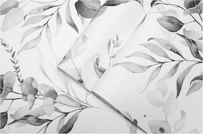 HAOKHOME Peel and Stick Wallpaper Boho Green/White Botanical Leaf Floral Wall Mural Home Nursery Decor Renter Friendly Wallpaper 17.3in x 9.8ft