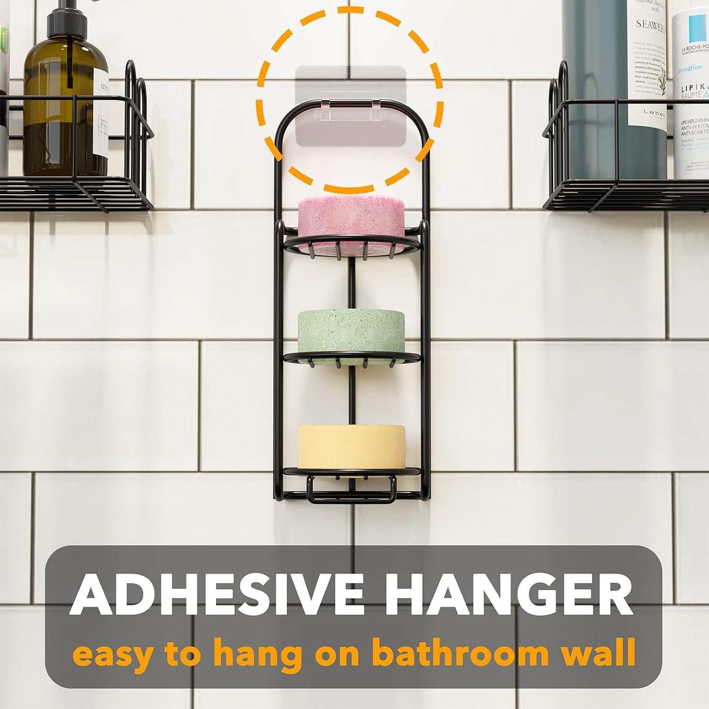 SpaceAid 4 Tier Shampoo Bar Holder for Shower, Self Draining Soap Bar Holders Caddy for Bathroom Wall and Kitchen Sink, Shampoo Bar Dish Rack, Stainless Steel Bar Soap Holder (Black)