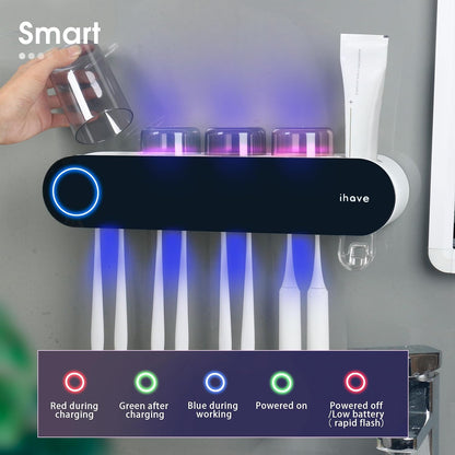 iHave Toothbrush Holders for Bathrooms, UV Toothbrush Sanitizer and Holder Smart Home Bathroom Accessories, 2 Cups Electric Toothbrush Holder Wall Mounted with Toothpaste Dispenser Bathroom Decor