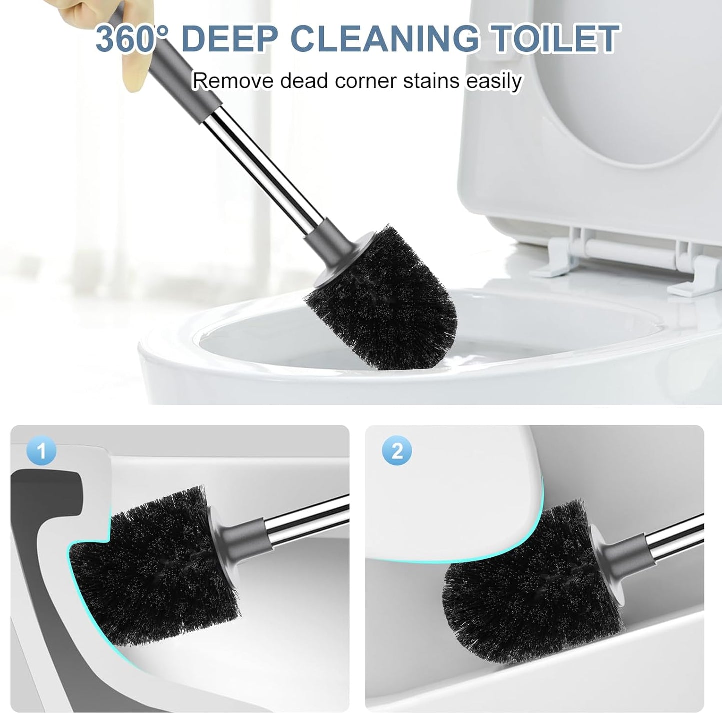 SetSail Toilet Brush and Holder, Self Closing Lid Toilet Bowl Brushes Holder and Extra Long Handle Ventilated Toilet Brush Set for Bathroom Cleaning, Nylon Bristles, Black