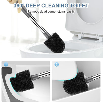 SetSail Toilet Brush and Holder, Self Closing Lid Toilet Bowl Brushes Holder and Extra Long Handle Ventilated Toilet Brush Set for Bathroom Cleaning, Nylon Bristles, Black